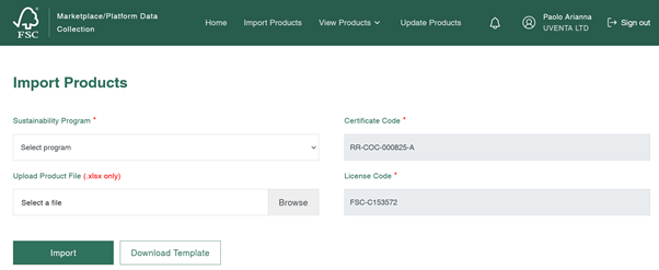 import products screen 