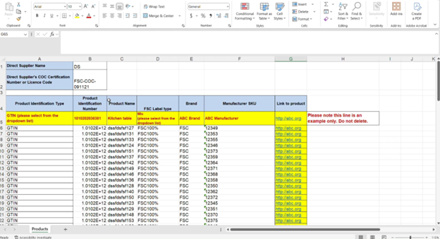Product Data Template
