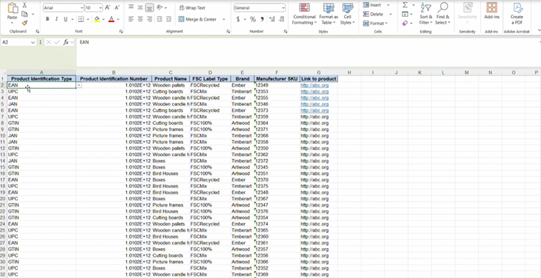 Product Data Template