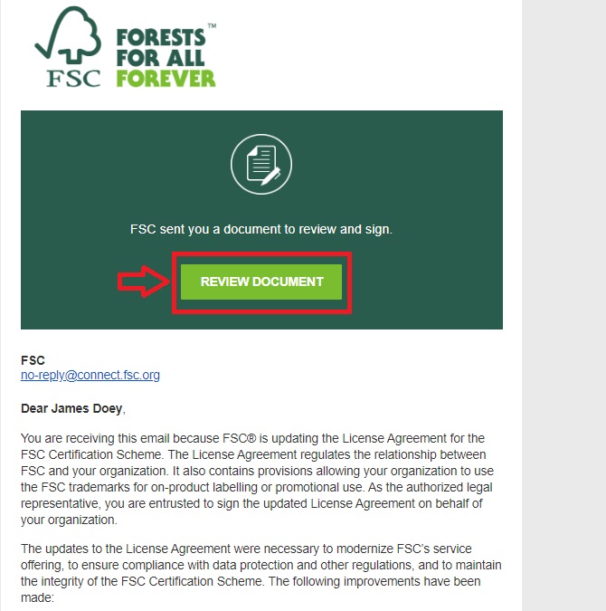 FSC sent a document to sign